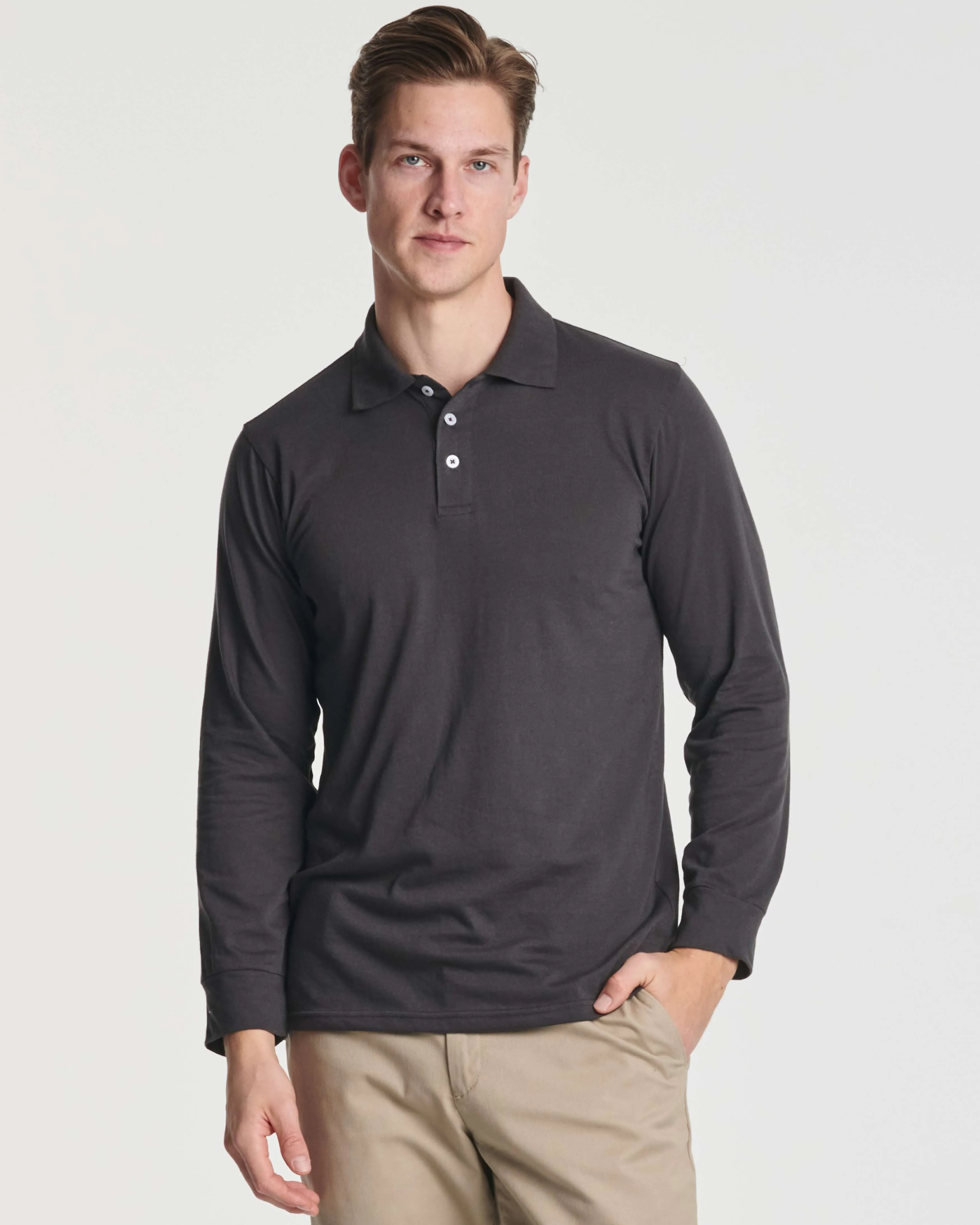 3 Pack: Men's Cotton Jersey Long-Sleeve Polo Shirt (Available in Big & Tall)
