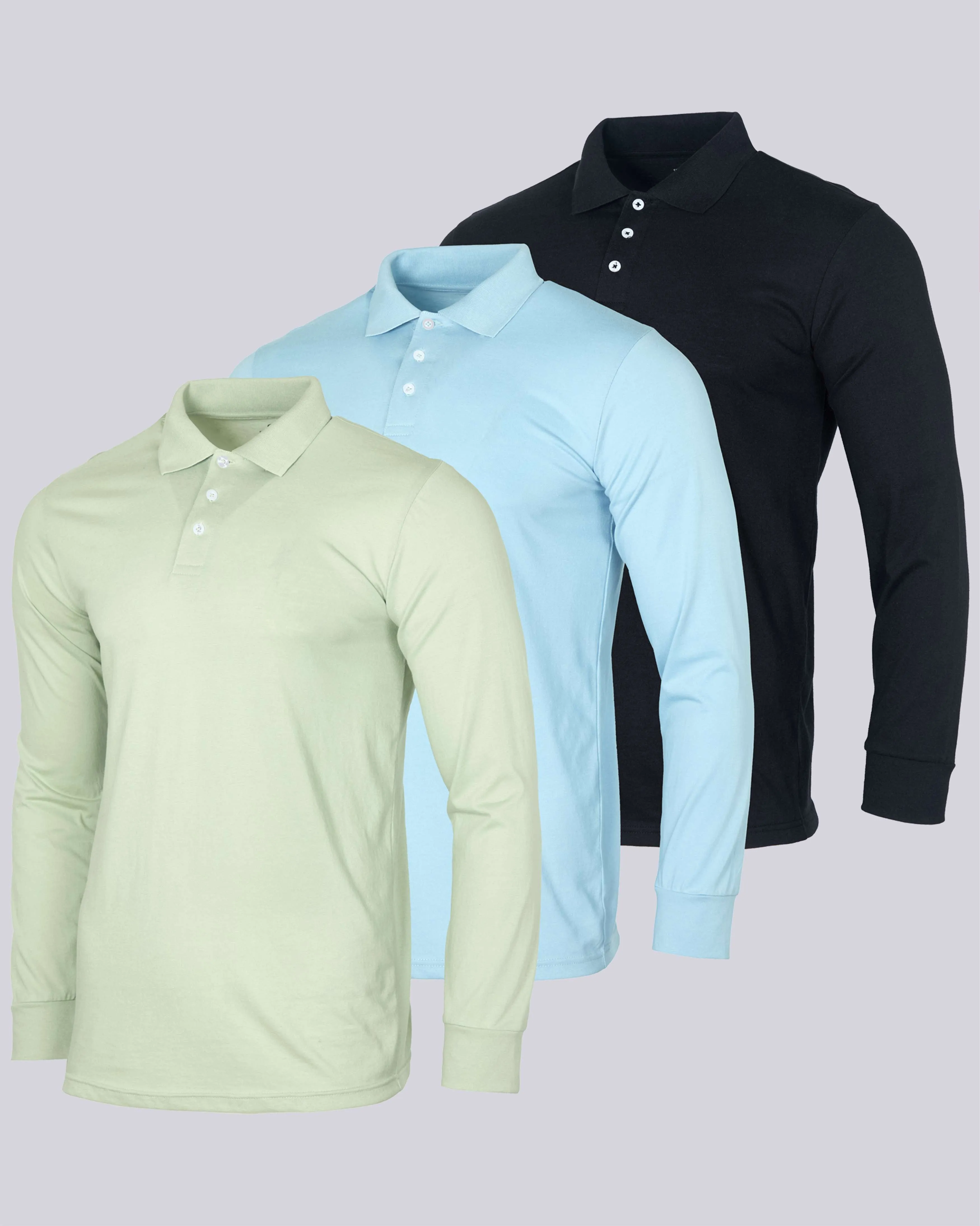 3 Pack: Men's Cotton Jersey Long-Sleeve Polo Shirt (Available in Big & Tall)