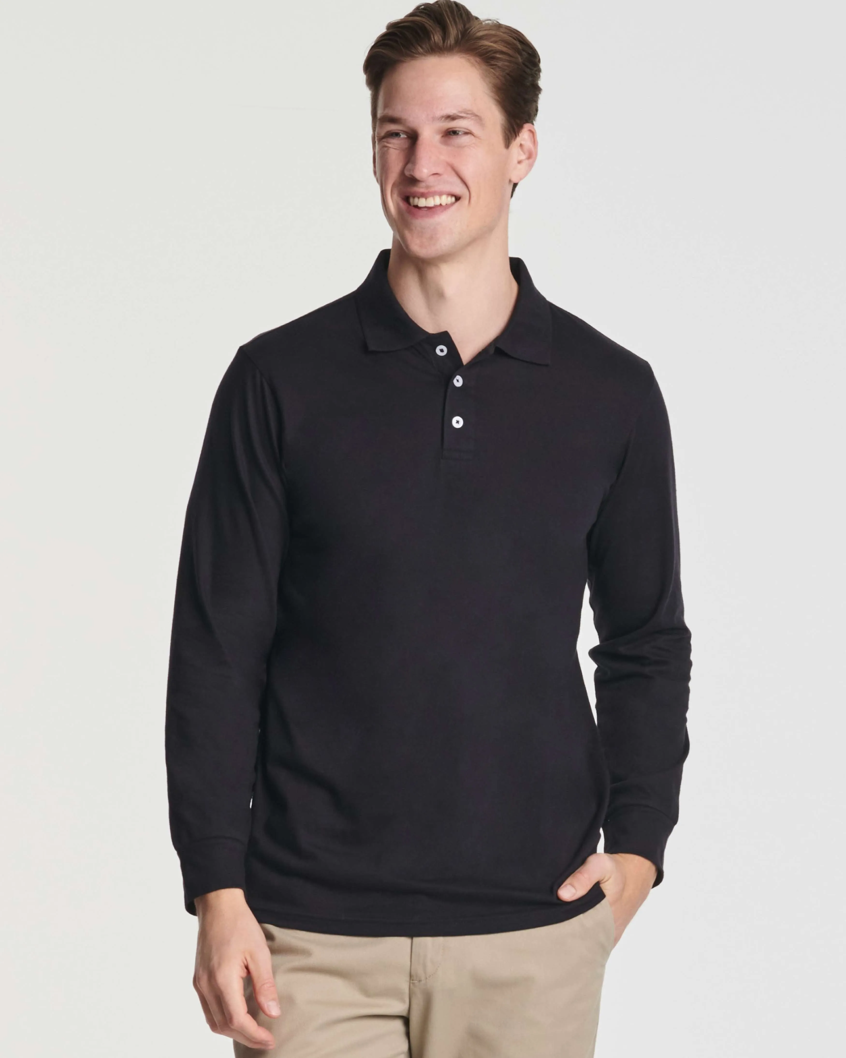 3 Pack: Men's Cotton Jersey Long-Sleeve Polo Shirt (Available in Big & Tall)