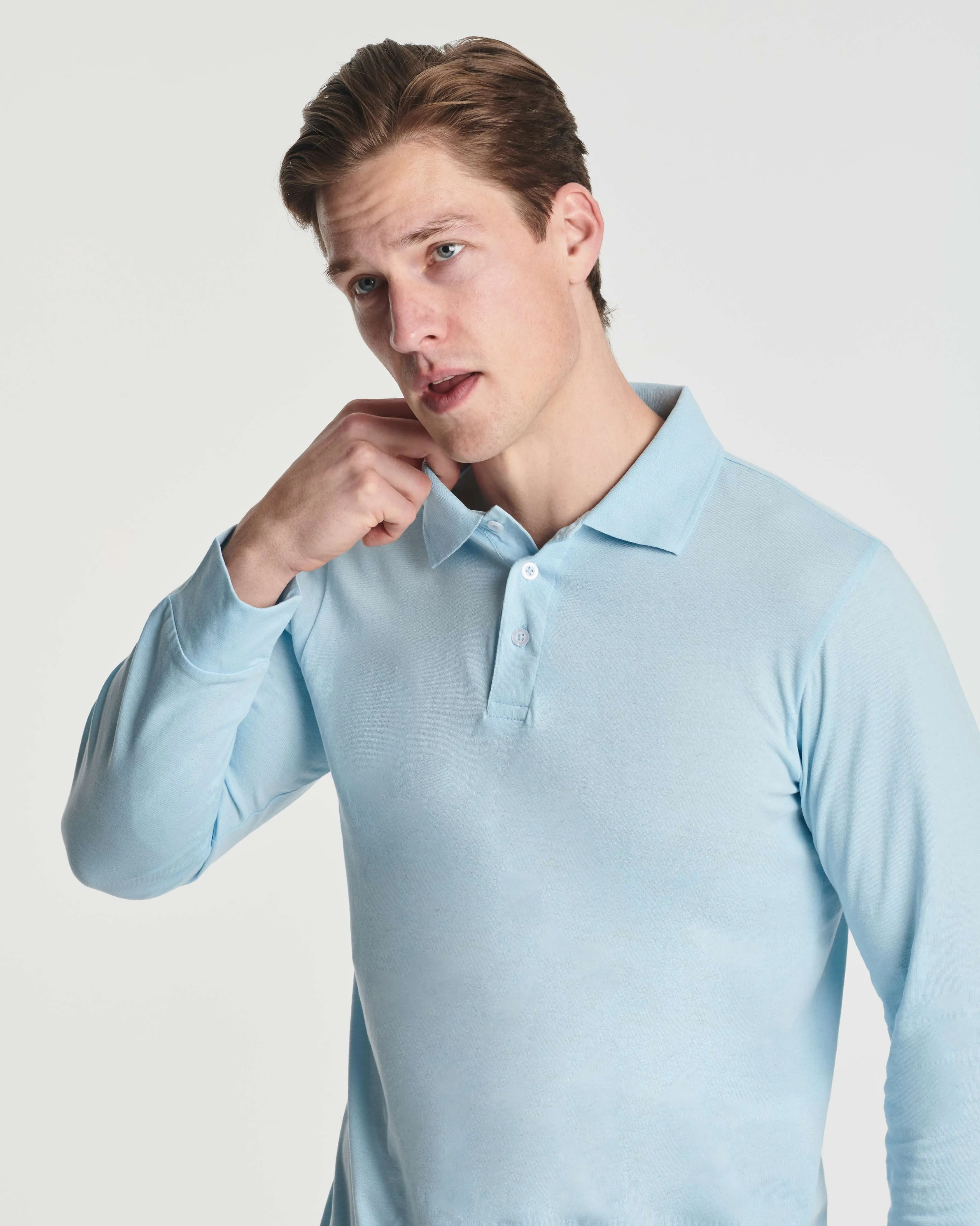3 Pack: Men's Cotton Jersey Long-Sleeve Polo Shirt (Available in Big & Tall)