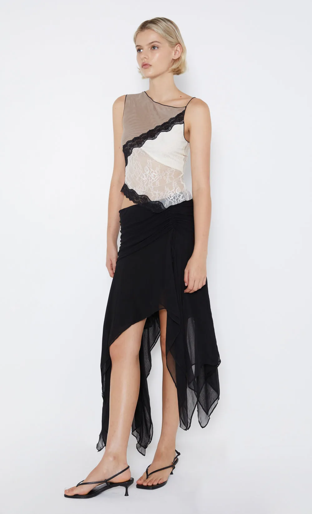 ABRIELLE ASYM TANK - TAUPE/IVORY