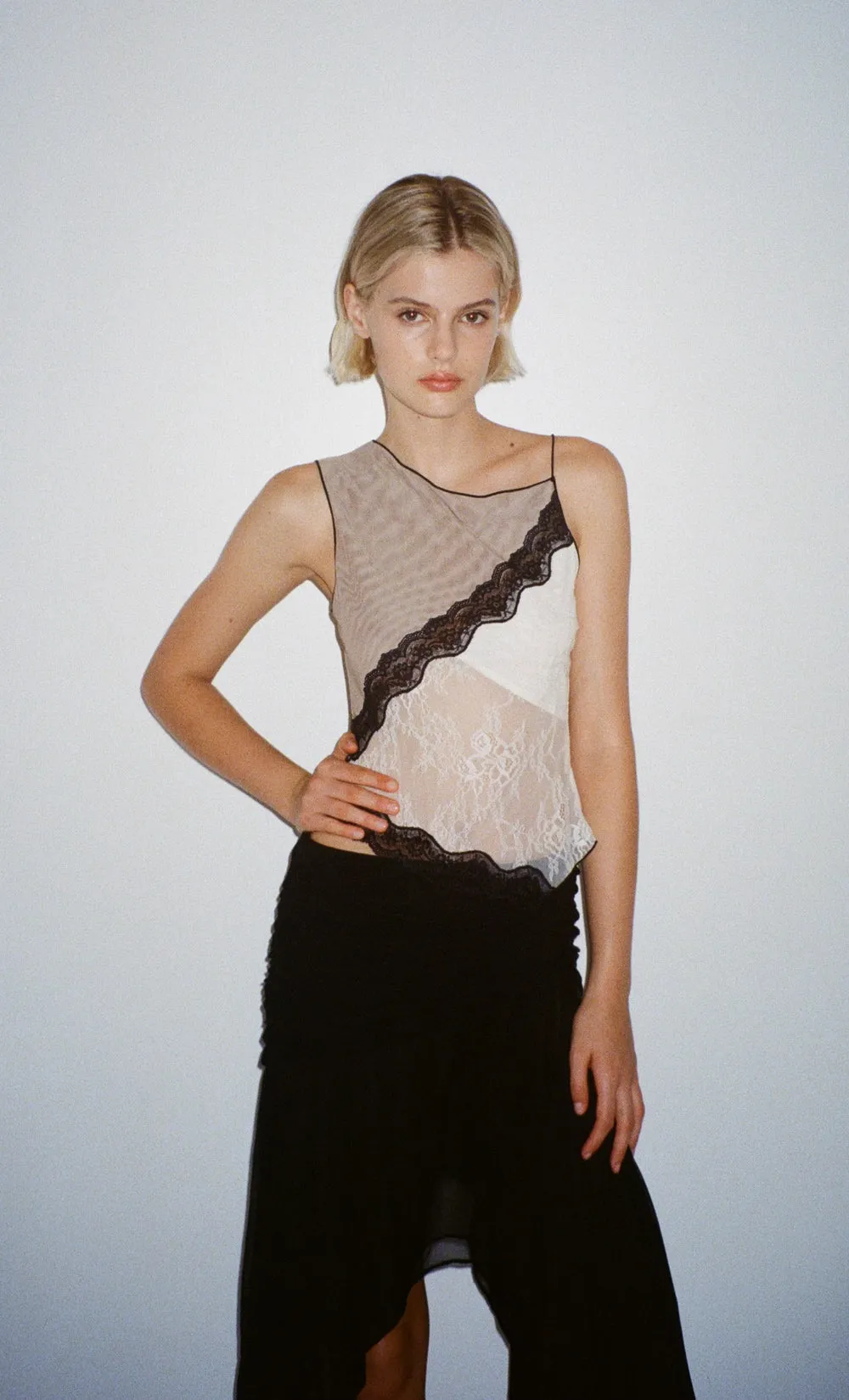 ABRIELLE ASYM TANK - TAUPE/IVORY