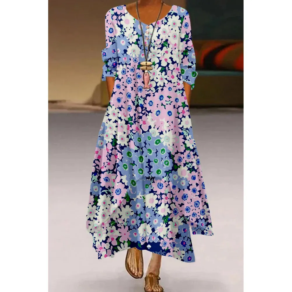 Abstract Painting Elegant Ladies Dress Beachwear Gothic Artistic Fashion Long Sleeve Dress Fashion Loose V-Neck Holiday Dresses