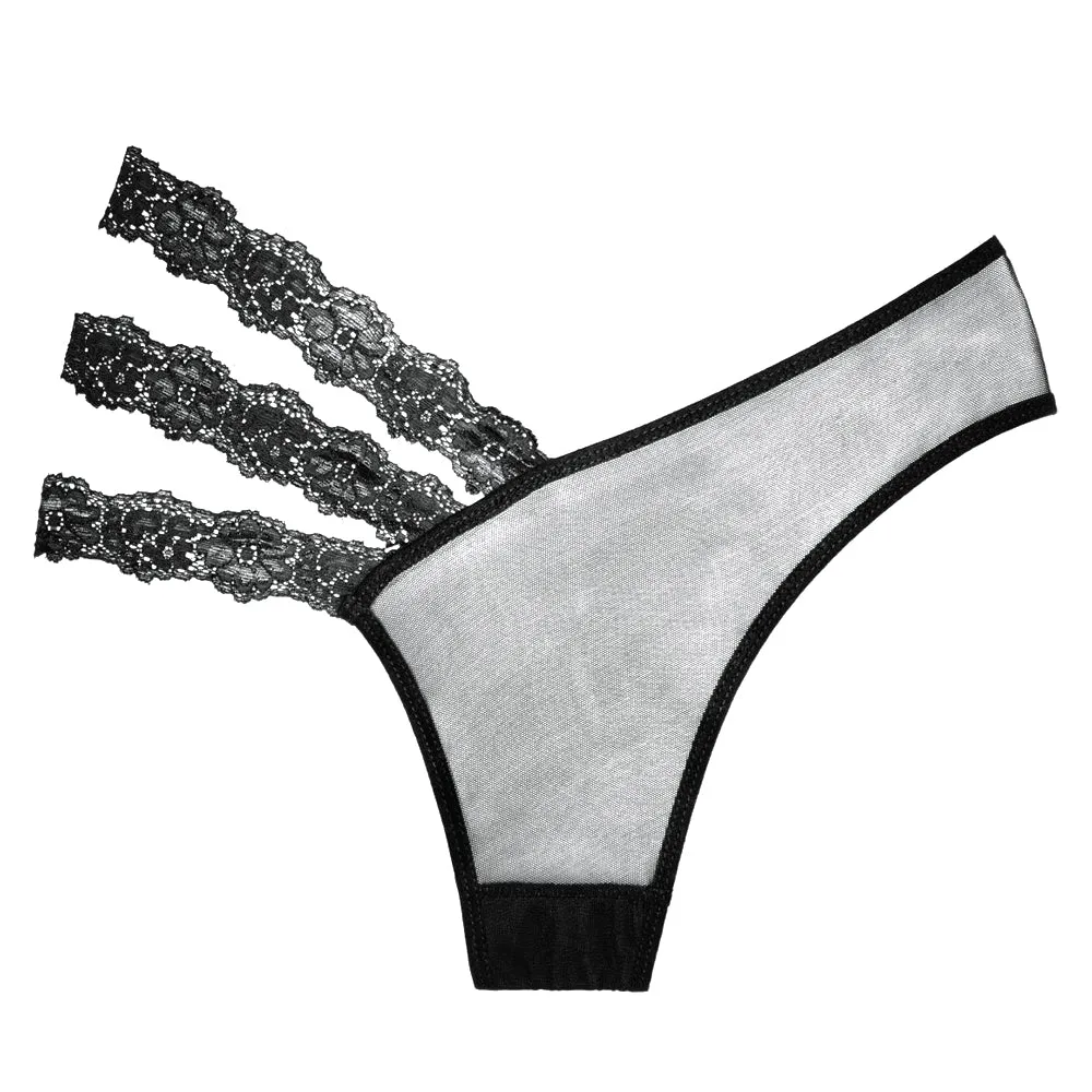 Allure Adore Wild Orchid Asymmetrical Mesh & Triple Lace Strap Panties