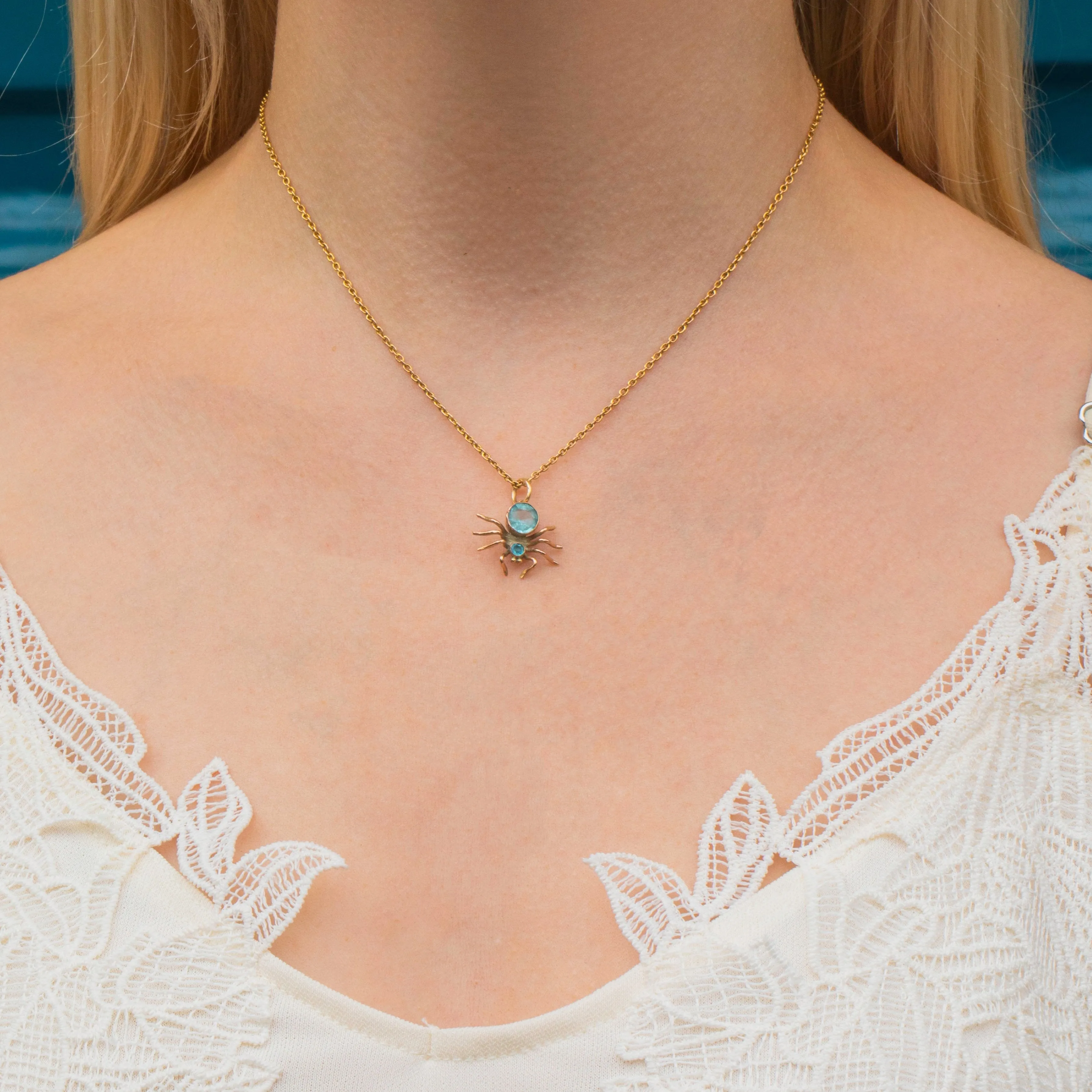 Antique 9ct Gold Blue Paste Spider Charm