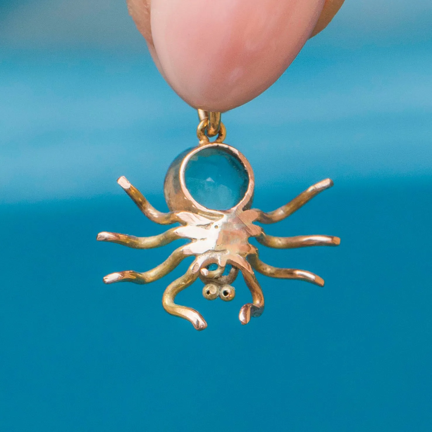 Antique 9ct Gold Blue Paste Spider Charm