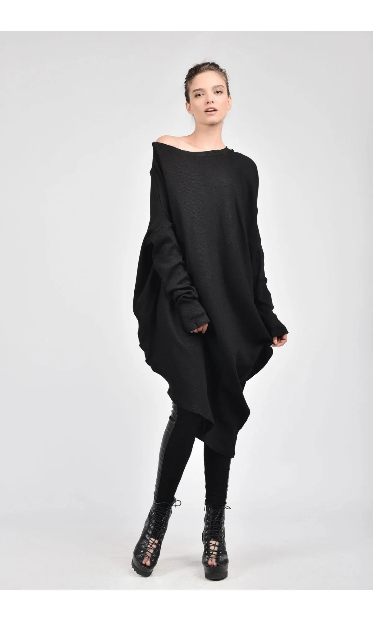 Asymmetric Ribbed Tunic Dress