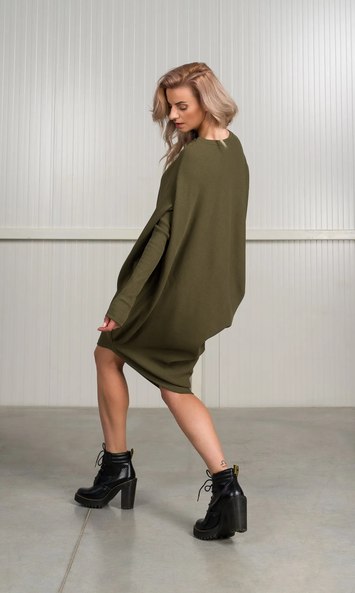 Asymmetric Ribbed Tunic Dress