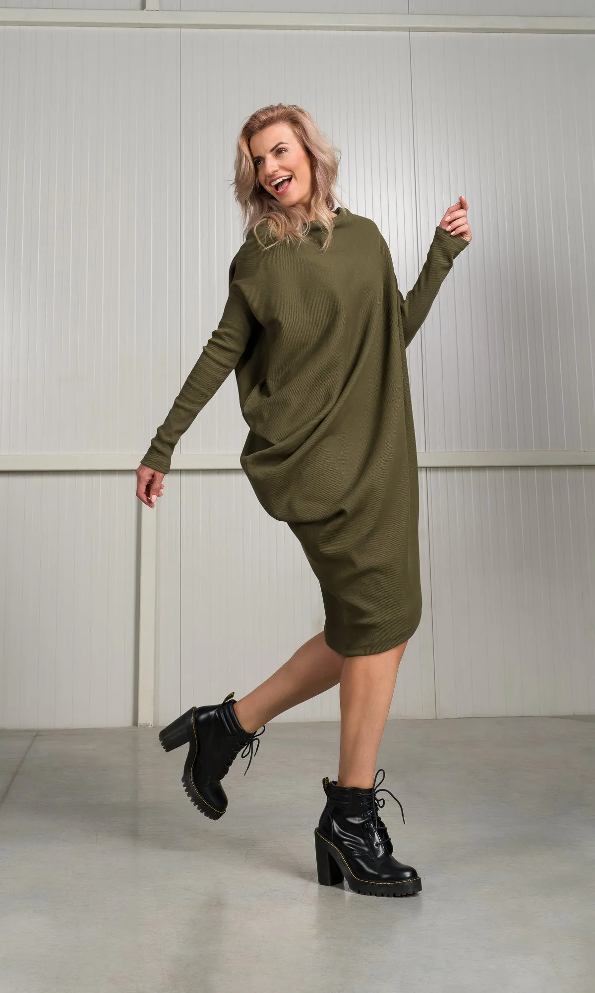 Asymmetric Ribbed Tunic Dress