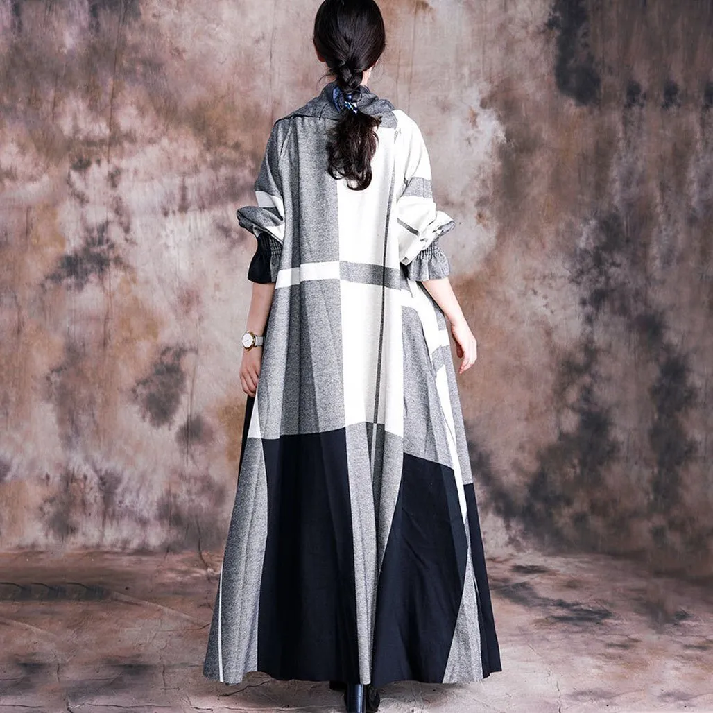 Babakud Women Autumn Casual Plaid Maxi Coat