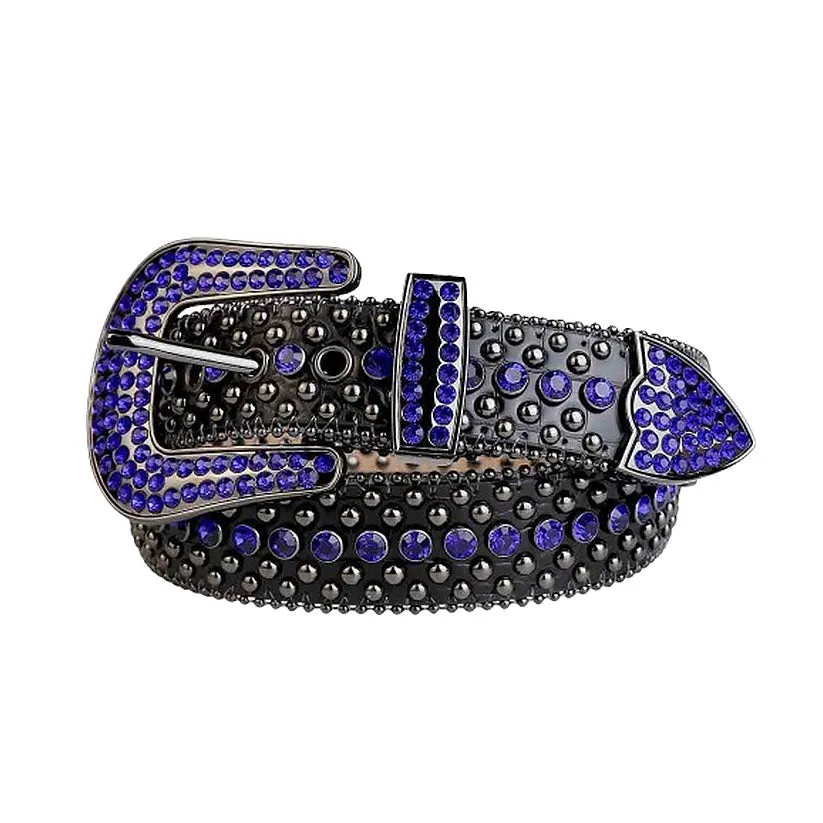 Black Strap With Blue & Metal Studded Rhinestone Belt