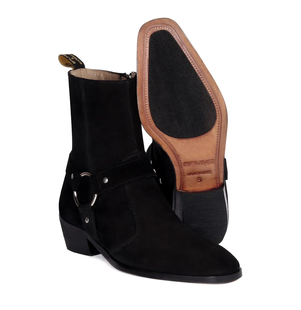 Black Suede Leather Boots Stylish Buckle Strap with Perfect Cuban Heel Side Zipper