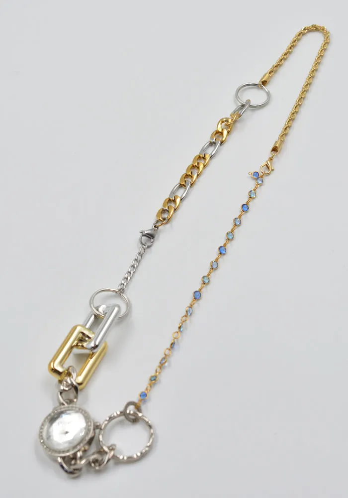 BLESS Nº 78 Z03 MATERIALMIX NECKLACE WATCH w/BLUE RHINESTONE (New season)
