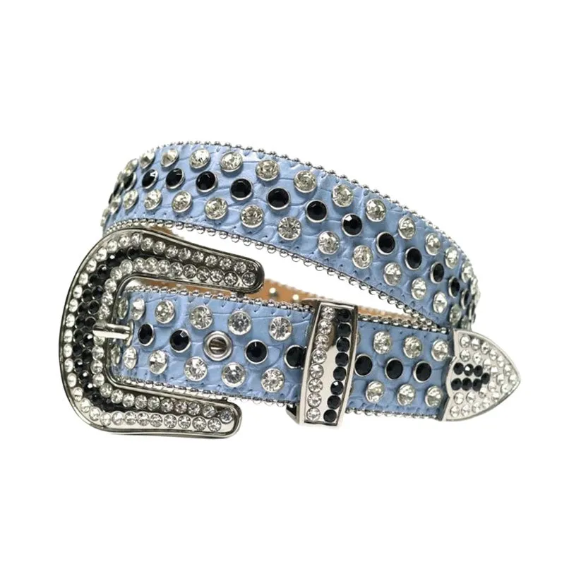 Blue Strap With Black & Crystal Studded Rhinestone Belt