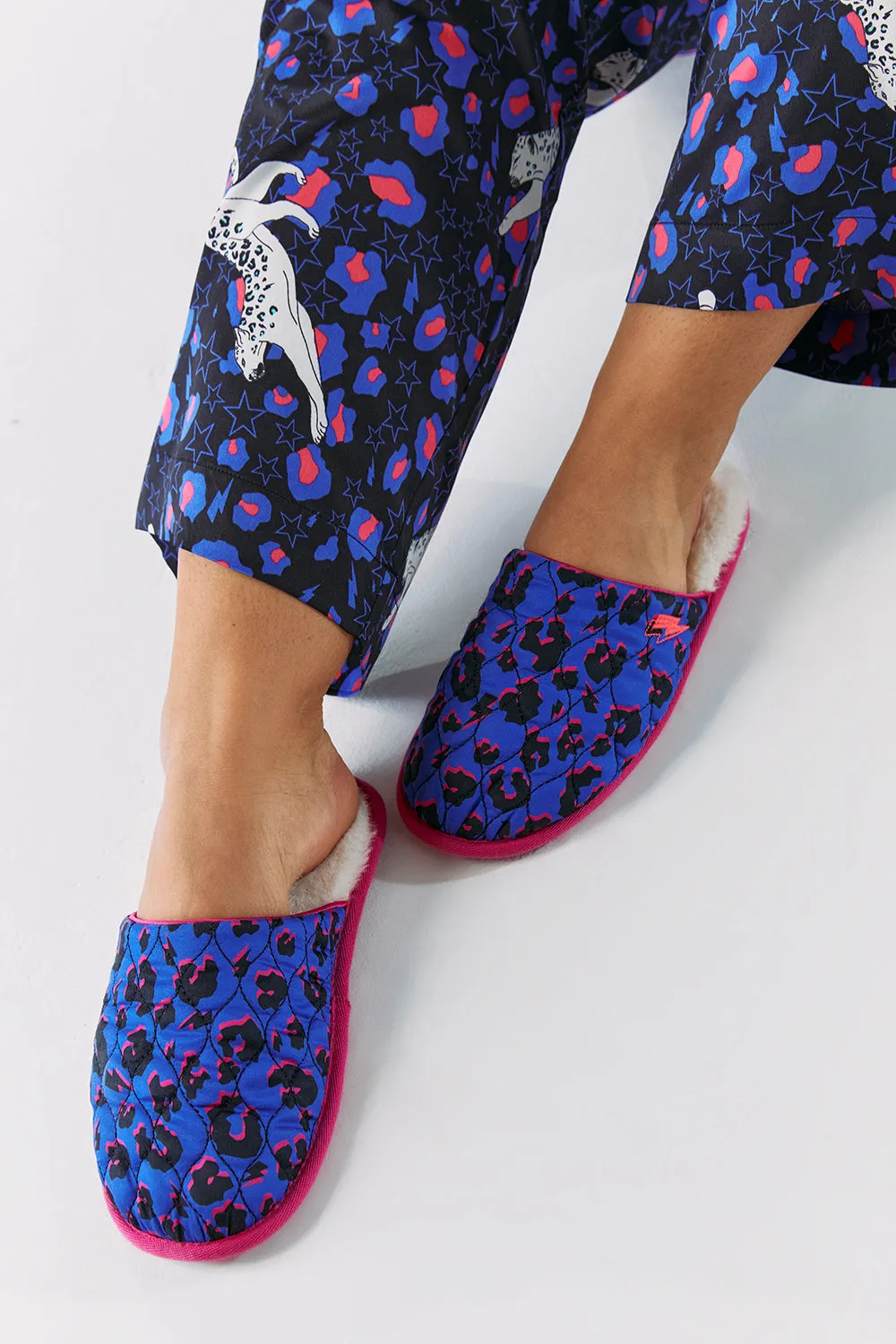 Blue with Black and Pink Shadow Leopard Eye Mask and Slipper Set