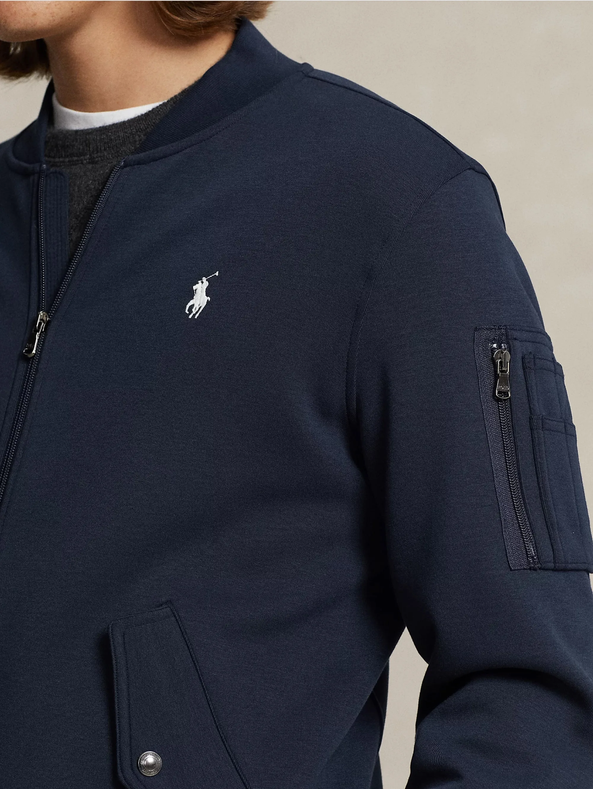 Bomber in Maglia Doppia Blu