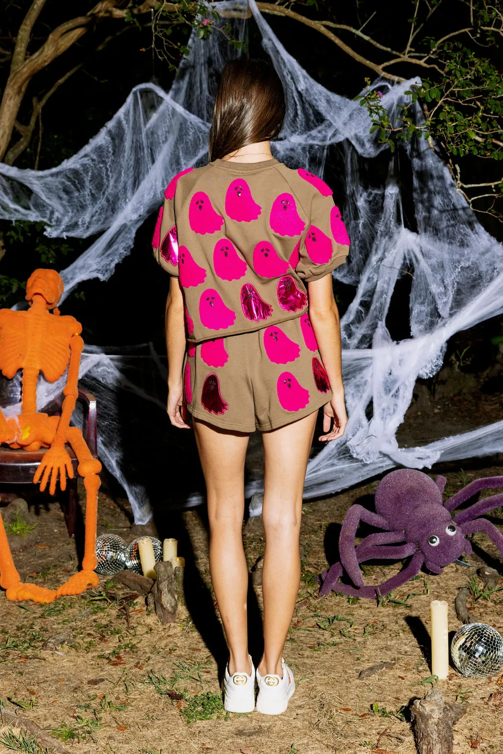 Brown & Pink Fuzzy Ghost Shorts