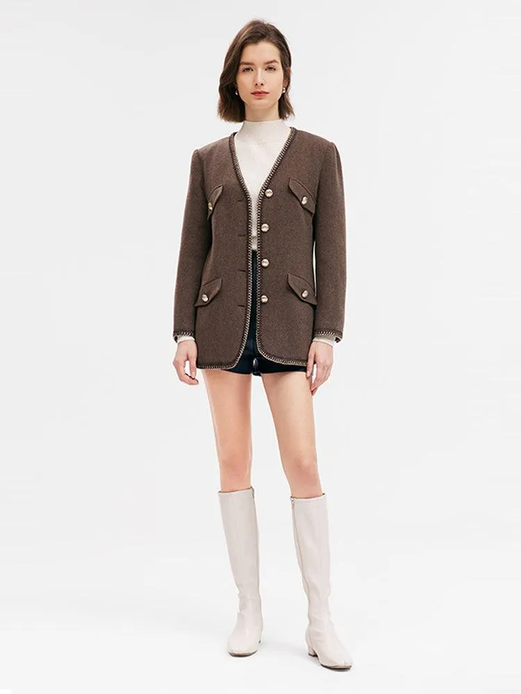 Brown Washable Wool Tweed Jacket