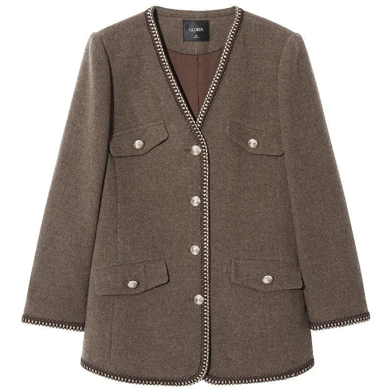 Brown Washable Wool Tweed Jacket