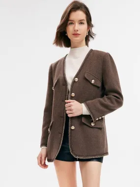 Brown Washable Wool Tweed Jacket