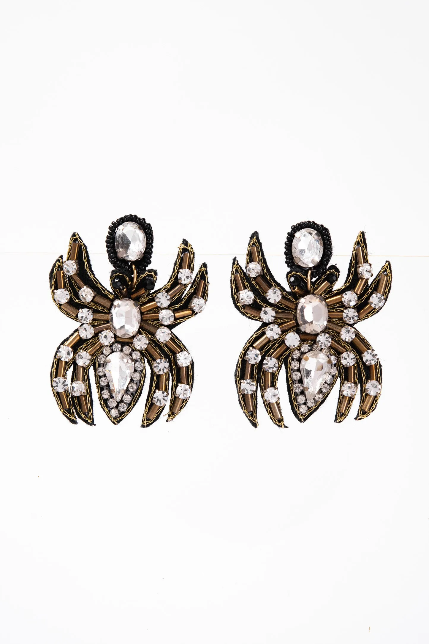 Casey Spider Beaded Stud Earrings - Black