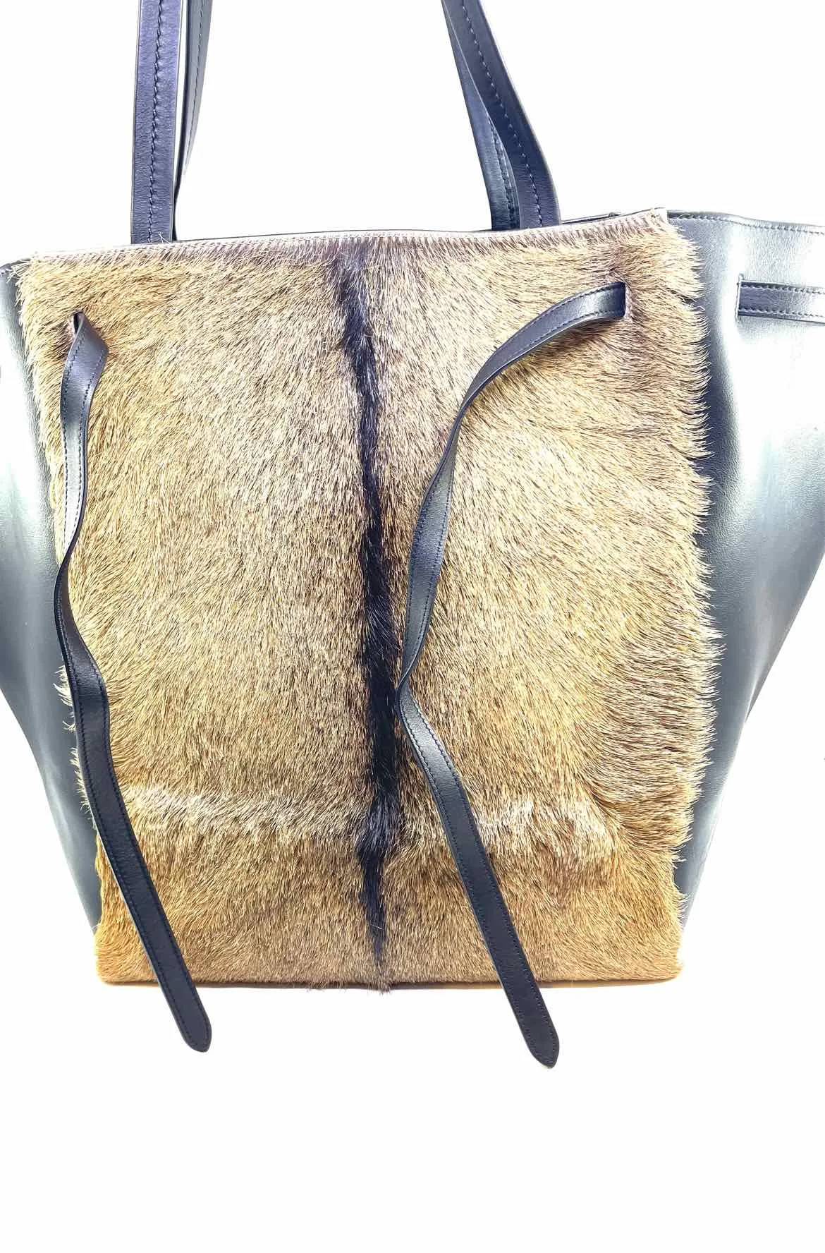CELINE Black & beige Leather Goat Handbag