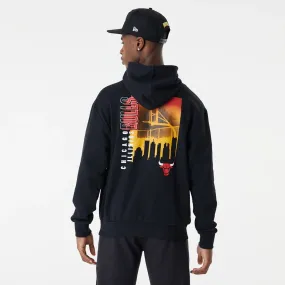 Chicago Bulls Skyline Graphic Black Oversized Hoodie