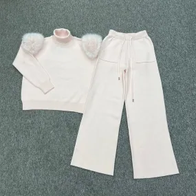 Childrens Baby Pink Premium Faux Fur Wide Leg Tracksuit