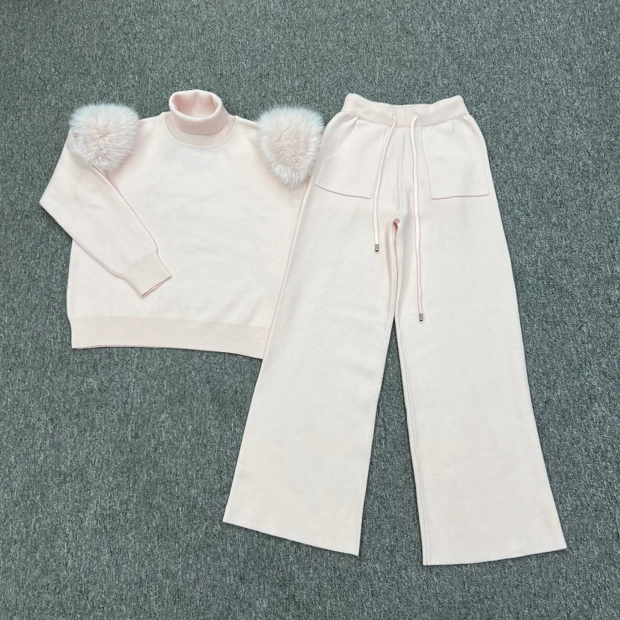 Childrens Baby Pink Premium Faux Fur Wide Leg Tracksuit