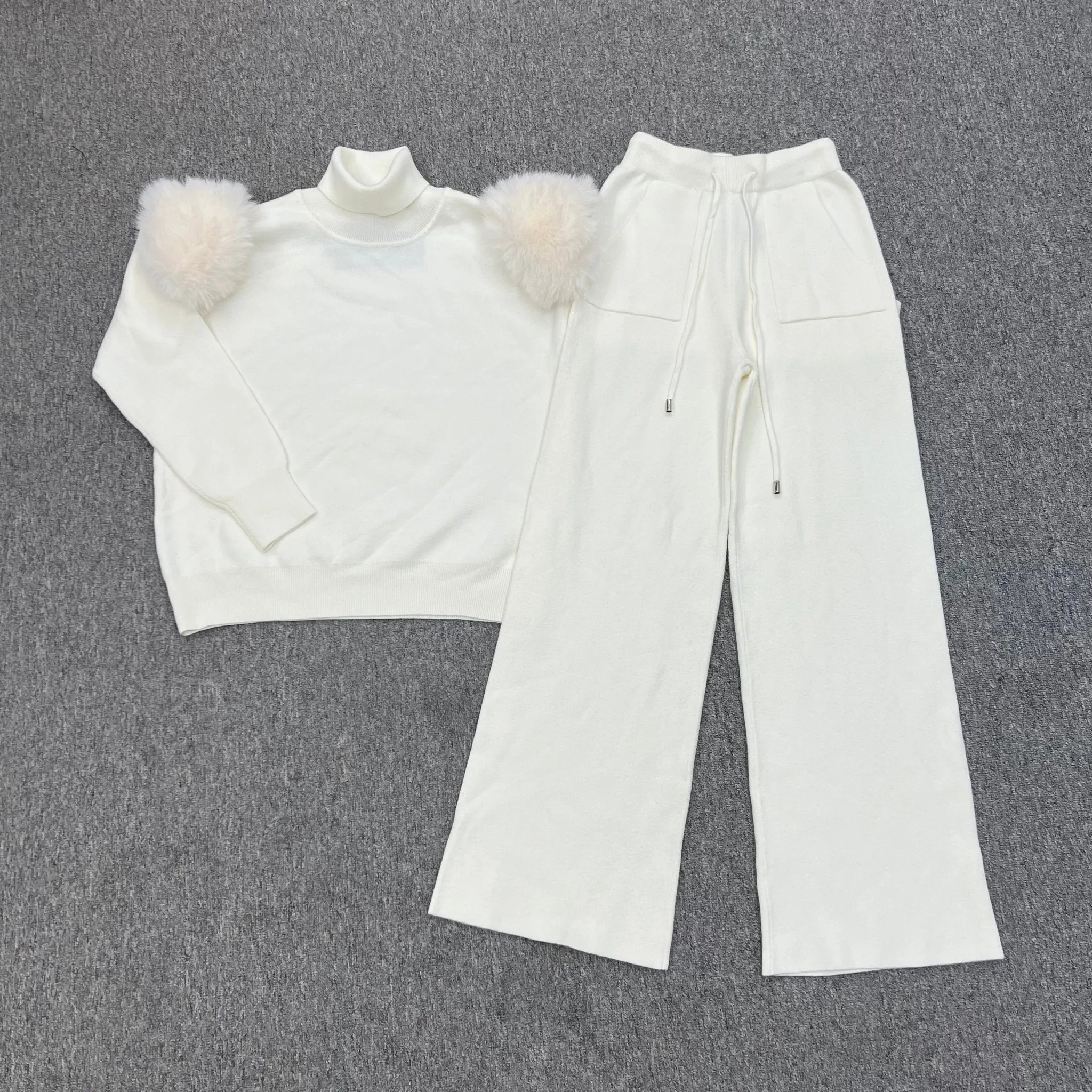 Childrens Cream Premium Faux Fur Wide Leg Tracksuit