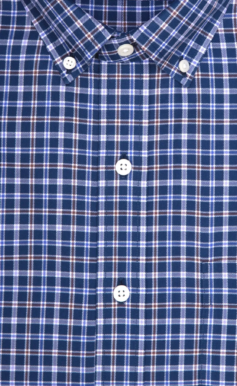 Classic Fit Blue Multi Plaid Twill Button-Down Collar Supima® Cotton Non-Iron Sport Shirt