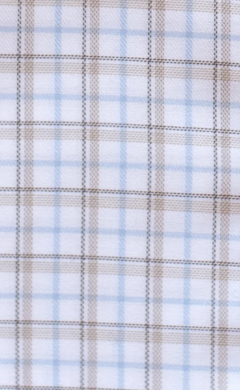 Classic Fit Camel / Sky Twill Plaid Button-Down Collar Supima® Cotton Non-Iron Sport Shirt