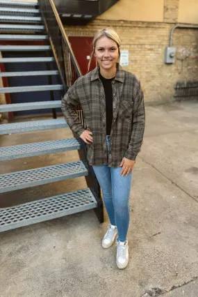 Cool Khaki Green Soft Plaid Top