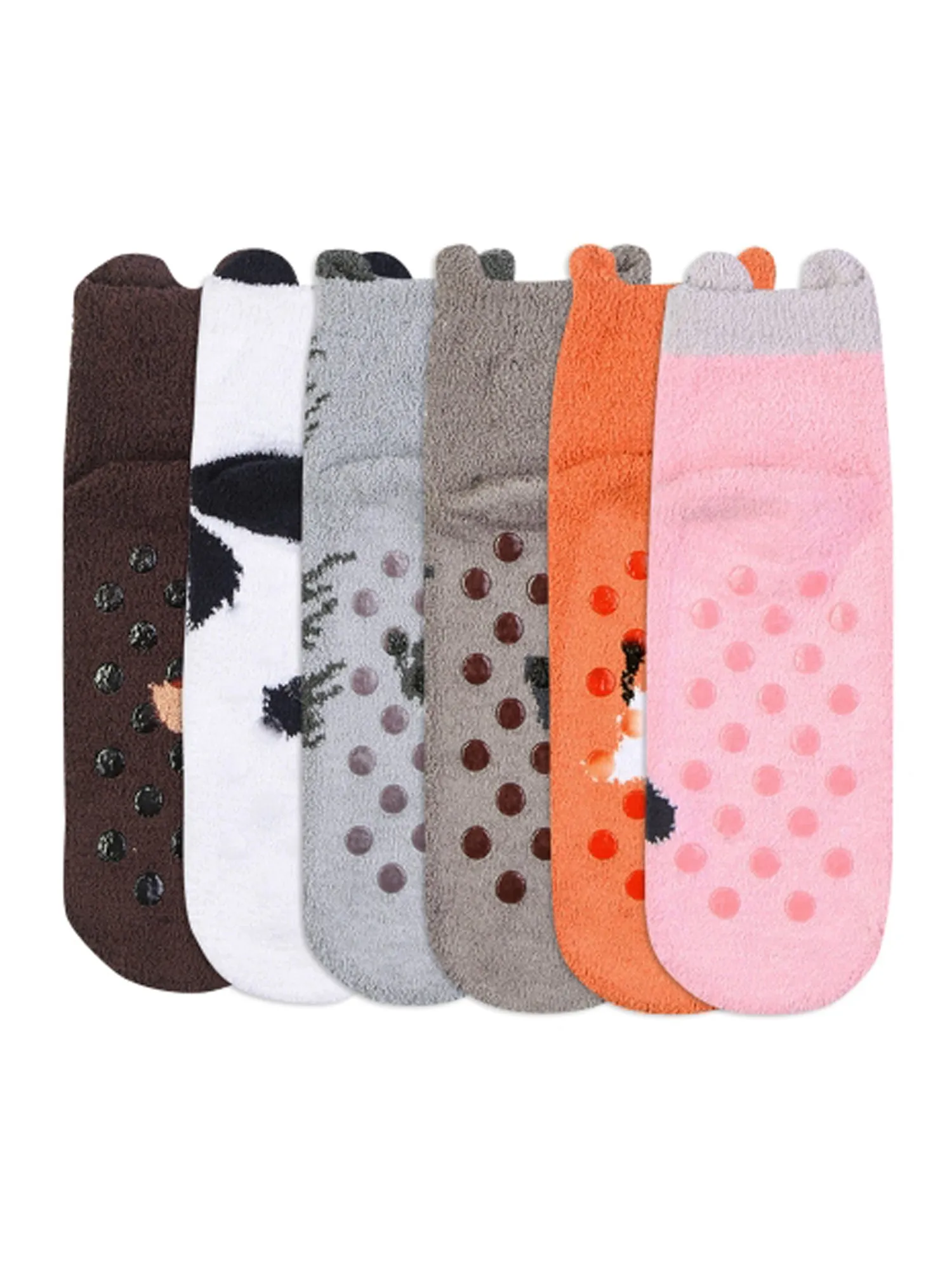 Cozy 6 Pack Womens Animal Non-Skid Winter Slipper Socks
