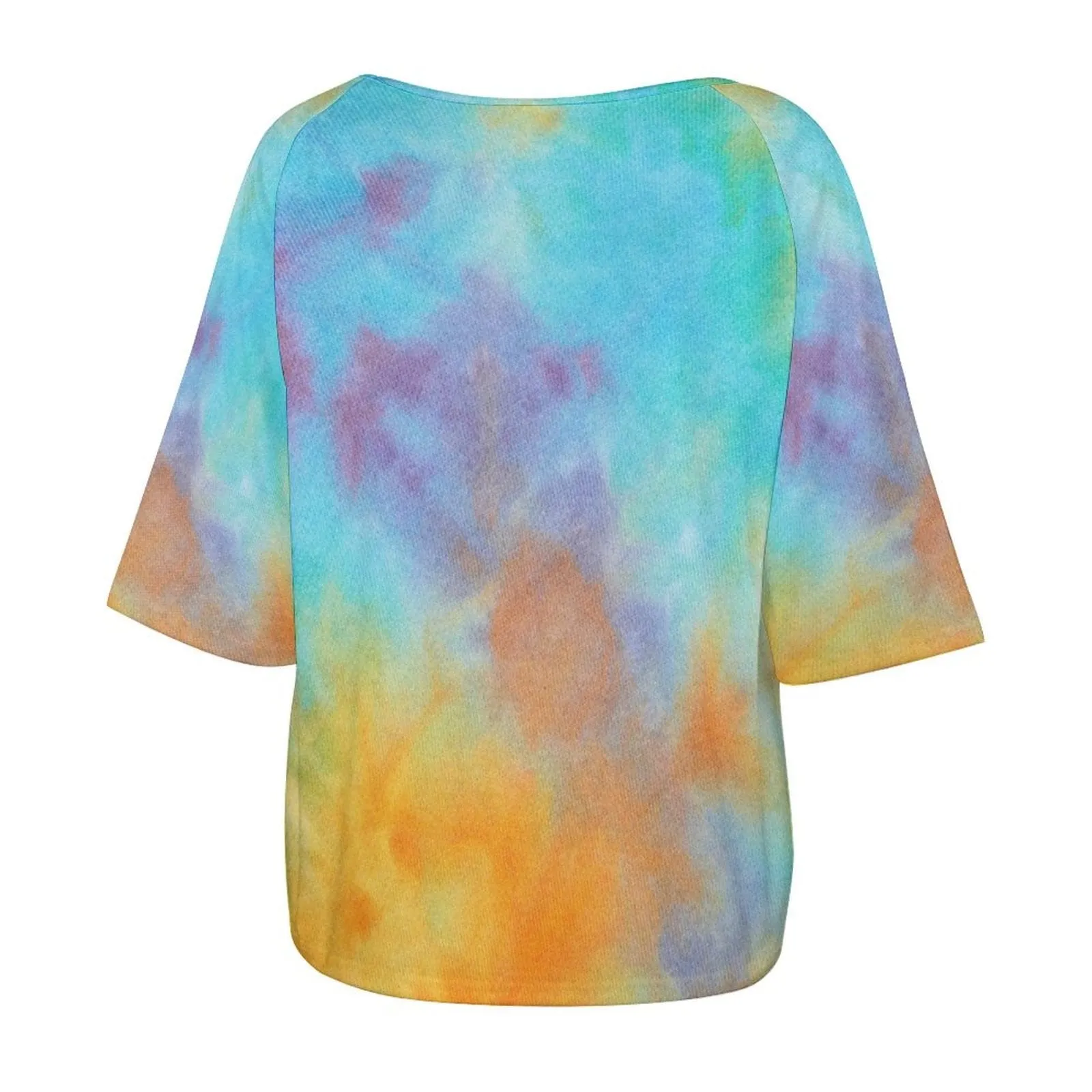 Custom Boyfriend Face Tie Dye Slouchy Shirt Off Shoulder Personalized Slouchy Scoop Neck Tee Women's Mid Sleeve Straight Neck T-shirt