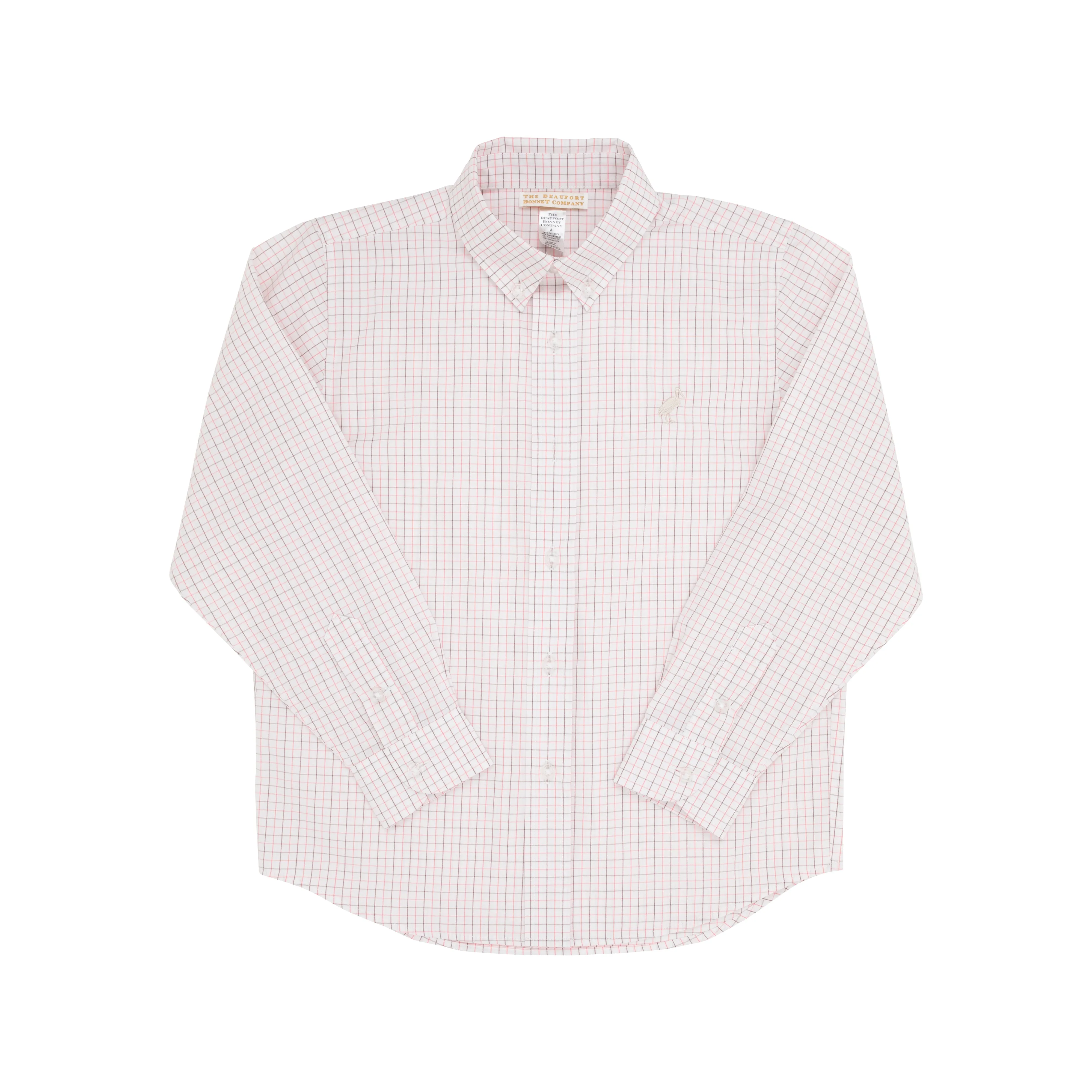 Dean's List Dress Shirt - Chelsea Chocolate and Parrot Cay Coral Windowpane with Keeneland Khaki Stork