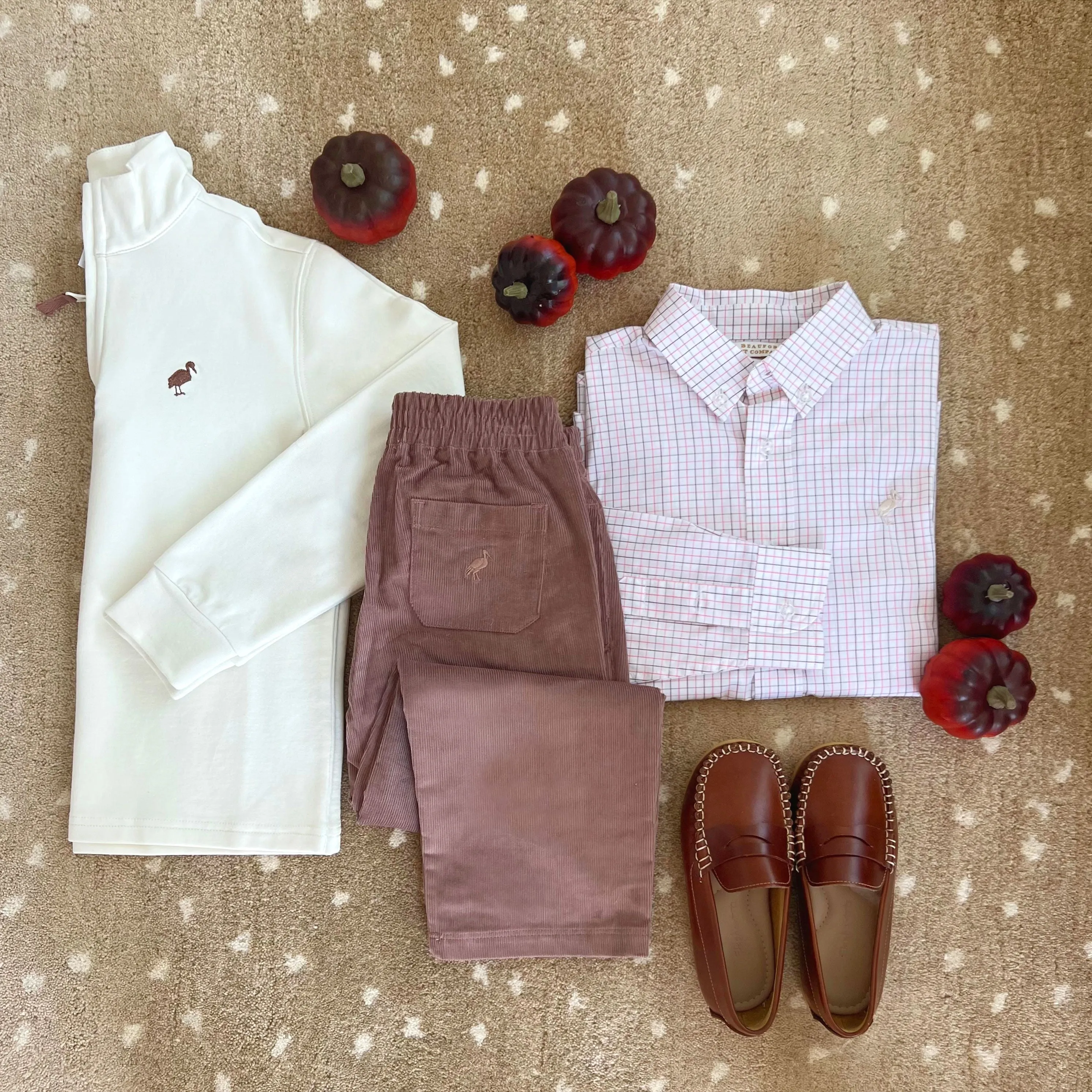 Dean's List Dress Shirt - Chelsea Chocolate and Parrot Cay Coral Windowpane with Keeneland Khaki Stork