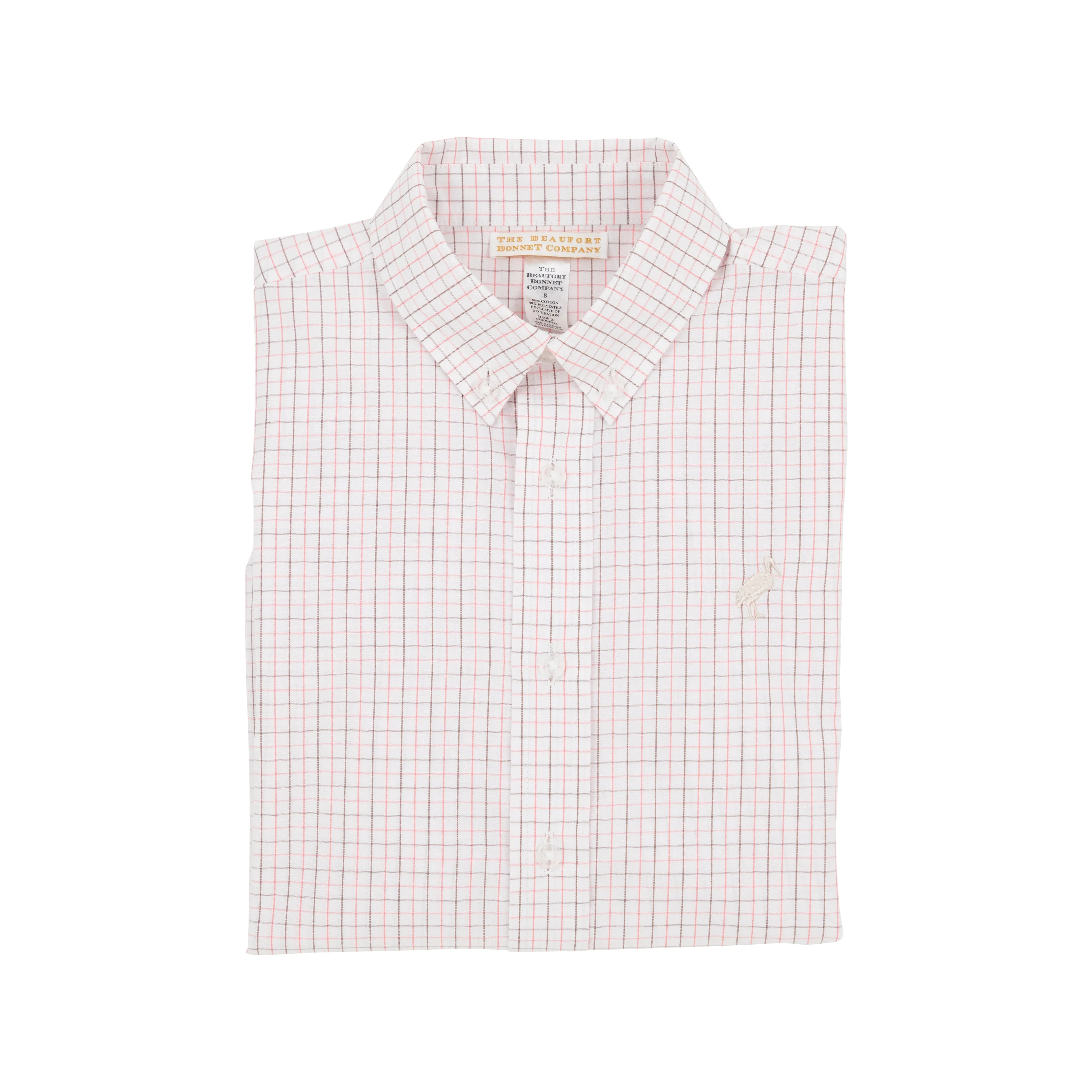 Dean's List Dress Shirt - Chelsea Chocolate and Parrot Cay Coral Windowpane with Keeneland Khaki Stork