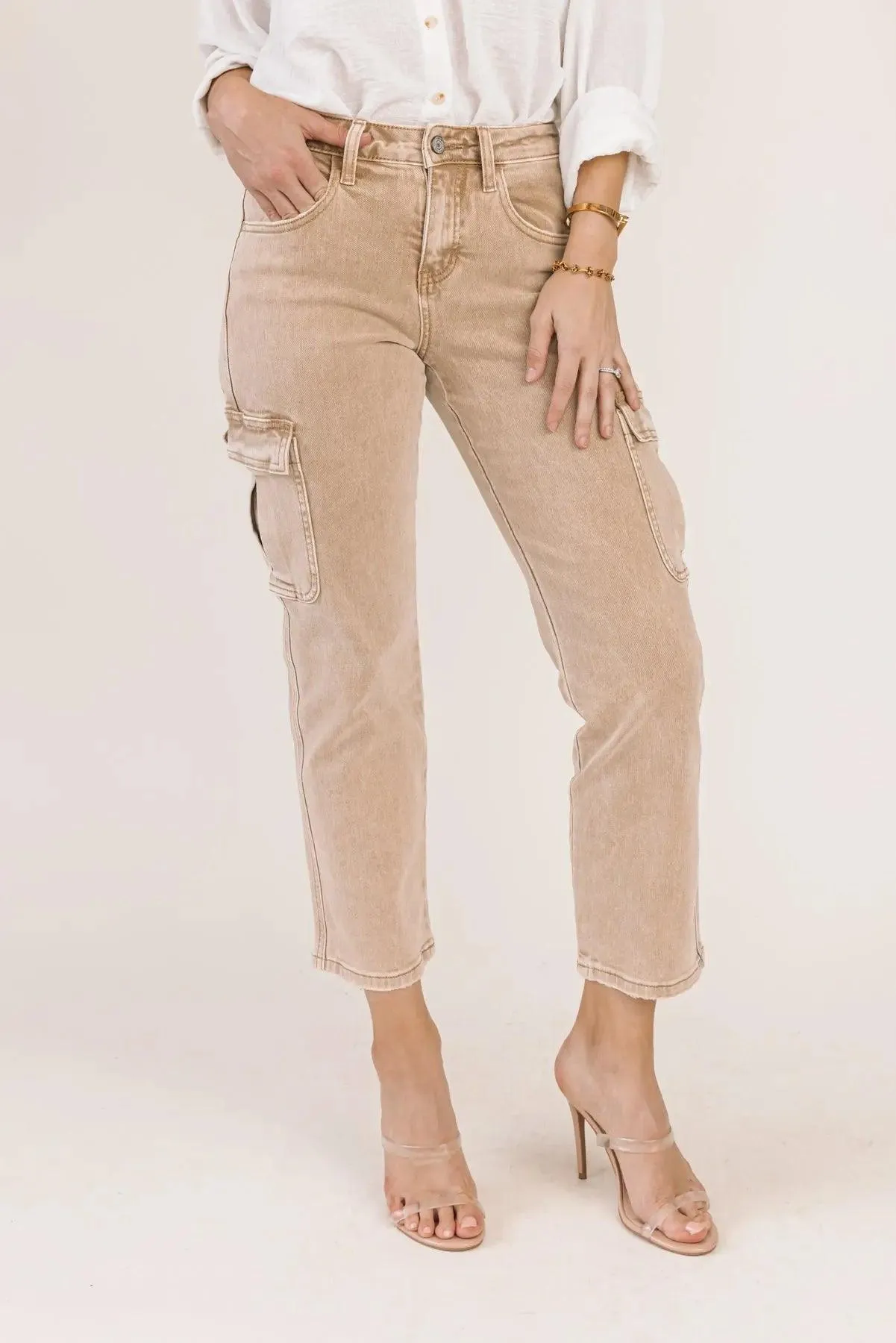 Dixie Khaki Mid-Rise Cargo Denim - Final Sale