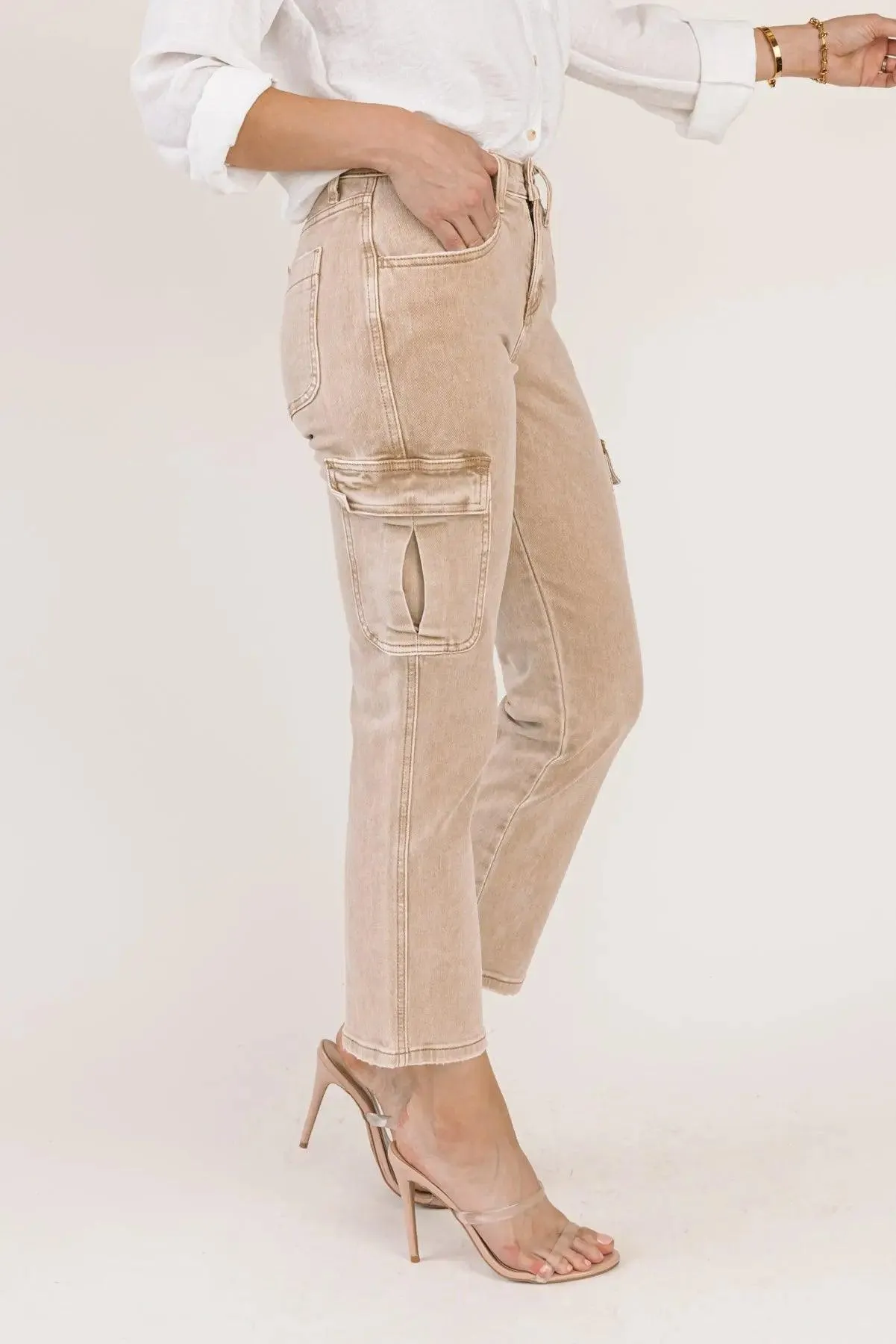 Dixie Khaki Mid-Rise Cargo Denim - Final Sale