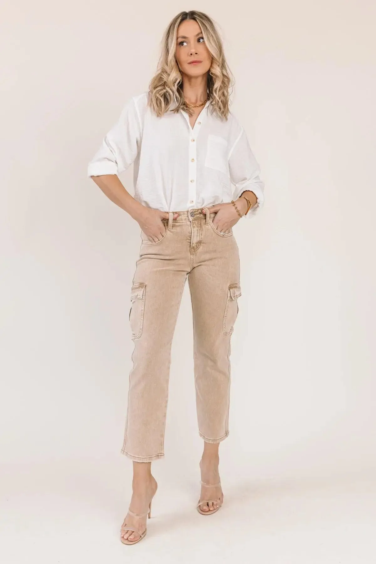 Dixie Khaki Mid-Rise Cargo Denim - Final Sale