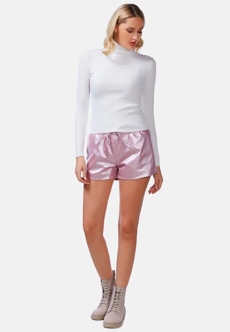 Full Sleeve Rib Knit Turtle Neck Top