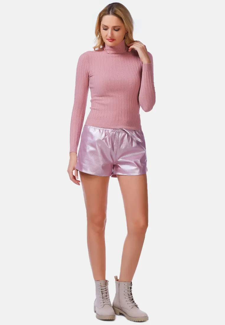 Full Sleeve Rib Knit Turtle Neck Top