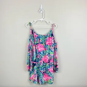 Lilly Pulitzer Girls Candice Romper Multi Flamenco Beach L 8-10