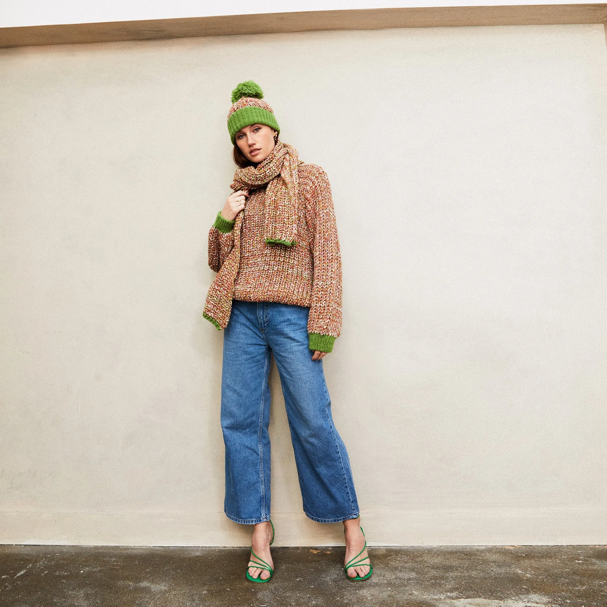 Lolly Twist Beanie Bobble Knitted Hat - Olive Green