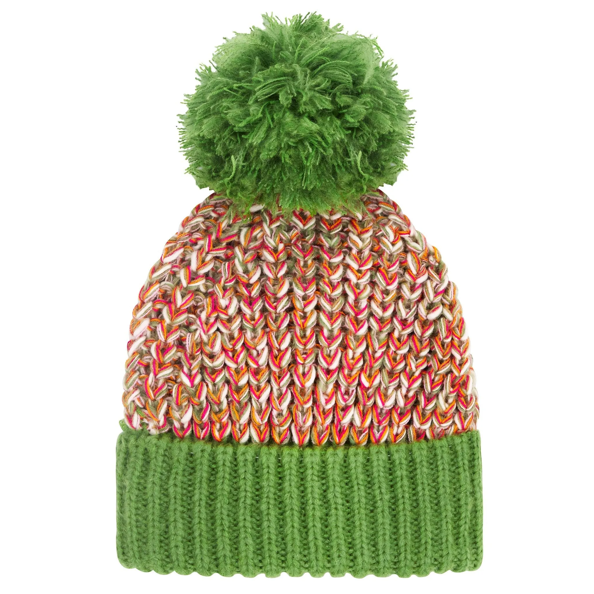 Lolly Twist Beanie Bobble Knitted Hat - Olive Green