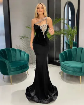 LP1324 - Off-Shoulder Pleats Sleek Satin Sexy Prom Dress