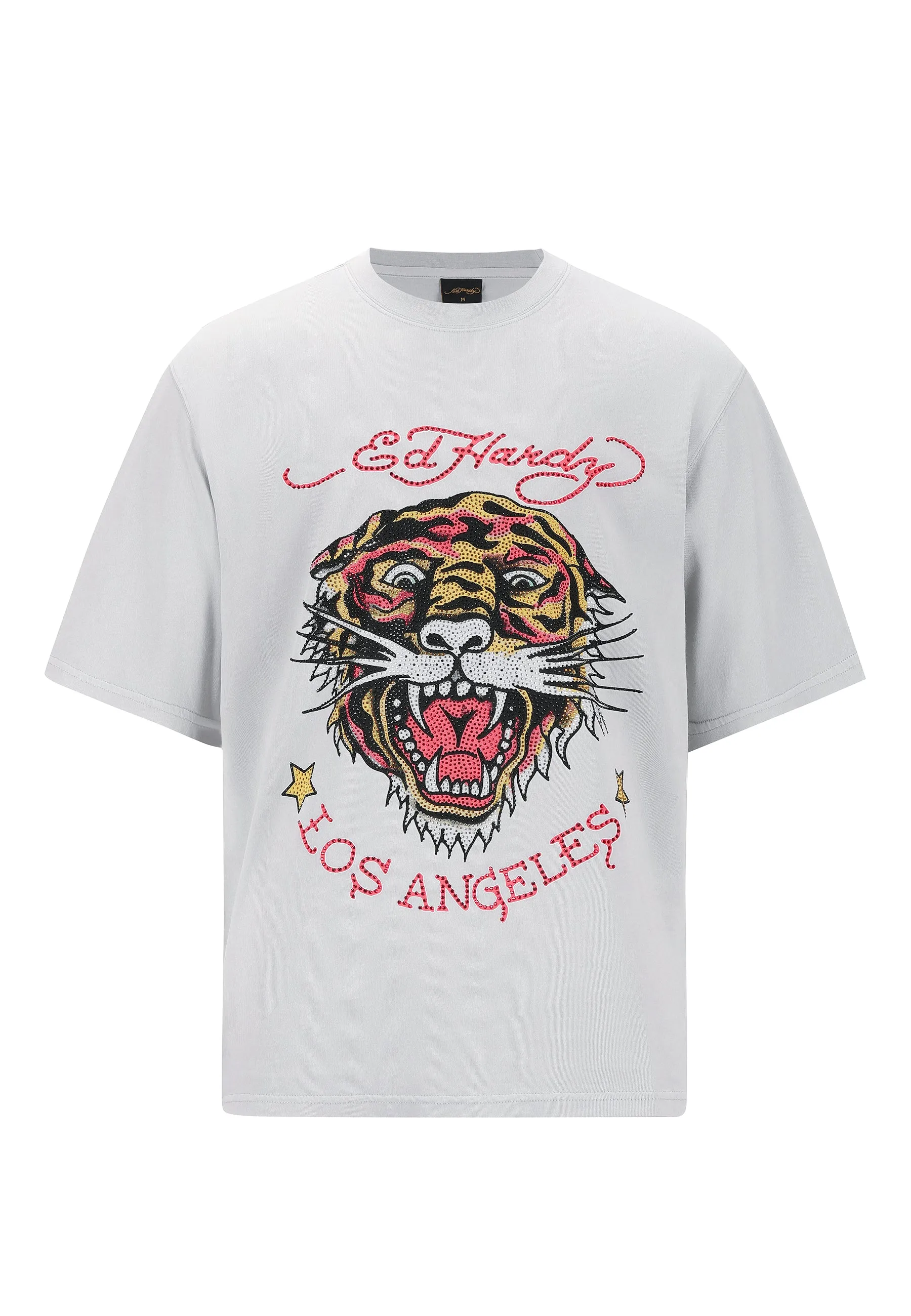 Mens La Tiger Vintage Diamante Tshirt - Grey