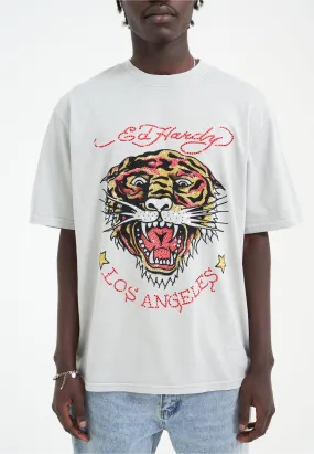 Mens La Tiger Vintage Diamante Tshirt - Grey