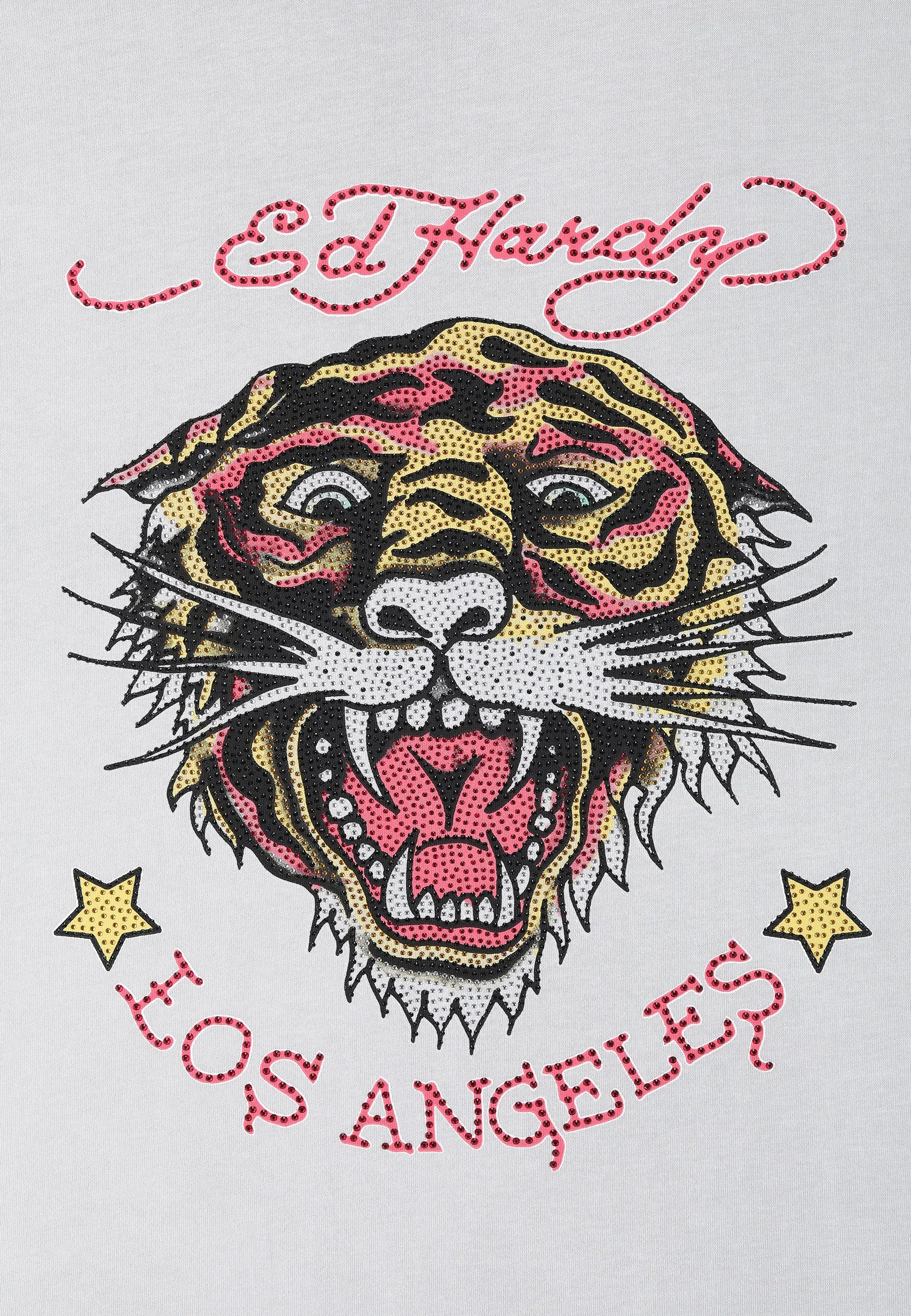 Mens La Tiger Vintage Diamante Tshirt - Grey
